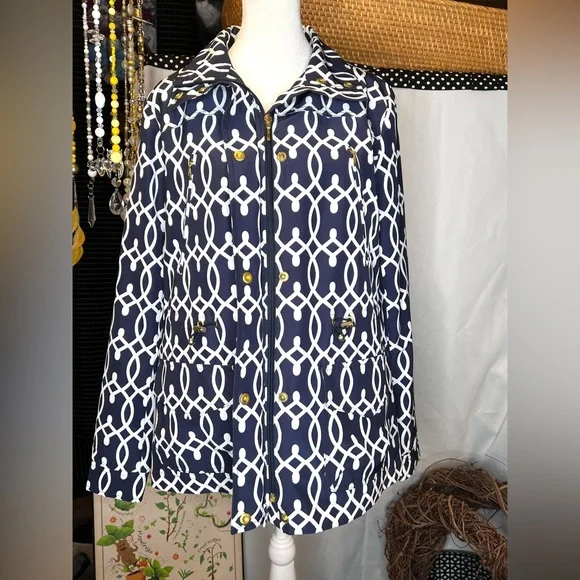 Crown & Ivy Charming Navy and White Rain Jacket  Size Small - Picture 10 of 12